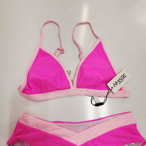 Two-Piece Pink Light Pink Bikini Swimwear Set Adjustable Triangle Top Size S - Picture 6 of 6